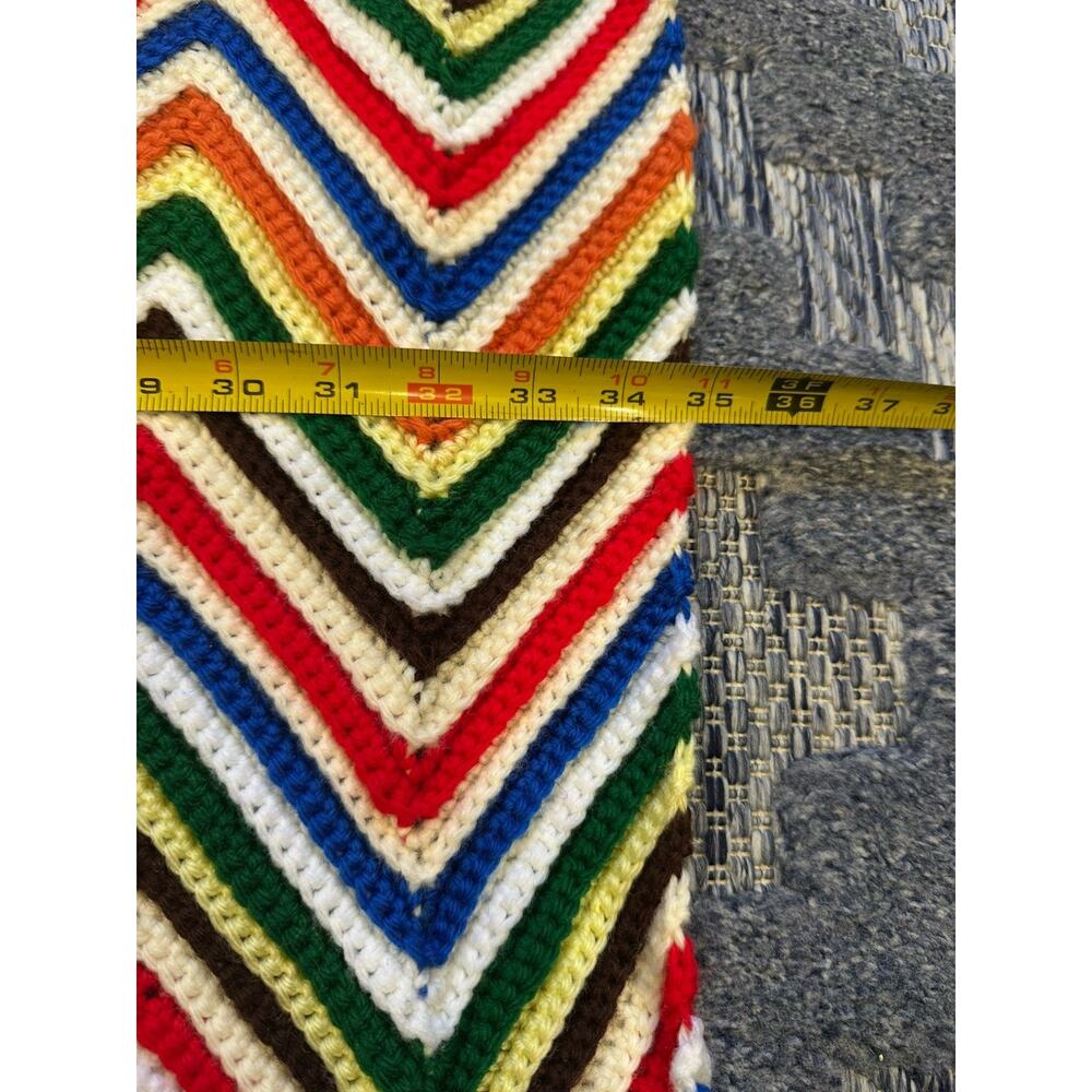 Vintage Crochet Throw Blanket Rainbow Chevron Boho Cottage Handmade Grandma 60”L - Picture 3 of 4